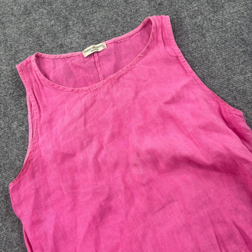 Terzo Millennio Maxi Dress Small Pink 100% Linen Sleeveless Ruffle Hem‎ Women's